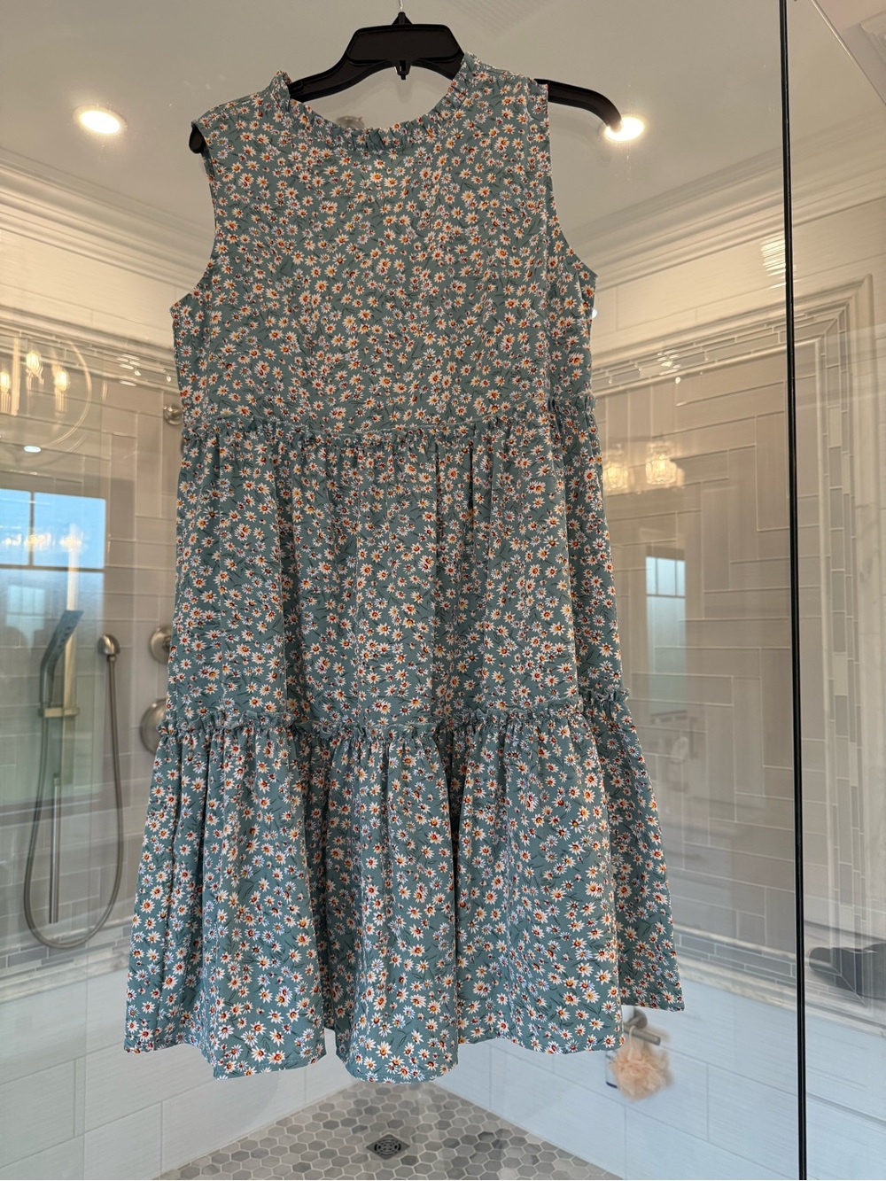 Sleeveless Floral Tiered Dress in Teal Green